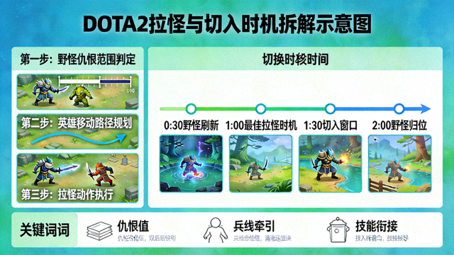 DOTA2拉怪与切入时机拆解示意图
